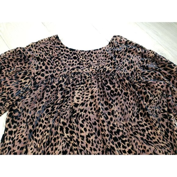 FREE PEOPLE Sheer Loose Leopard Print Blouse Top Medium Women's V Neck Boho - Picture 8 of 10